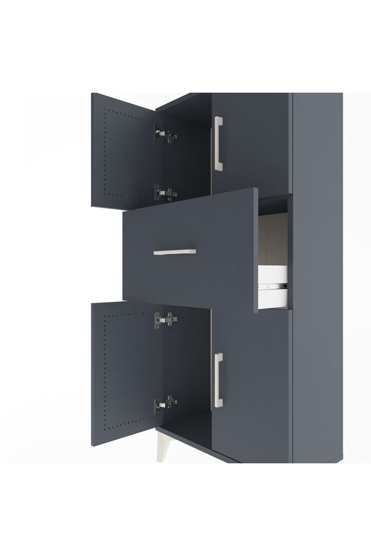 Arges Dolap Tek Raflı Tek Çekmeceli 4 Kapaklı 60x30x134 Antrasit-Antrasit