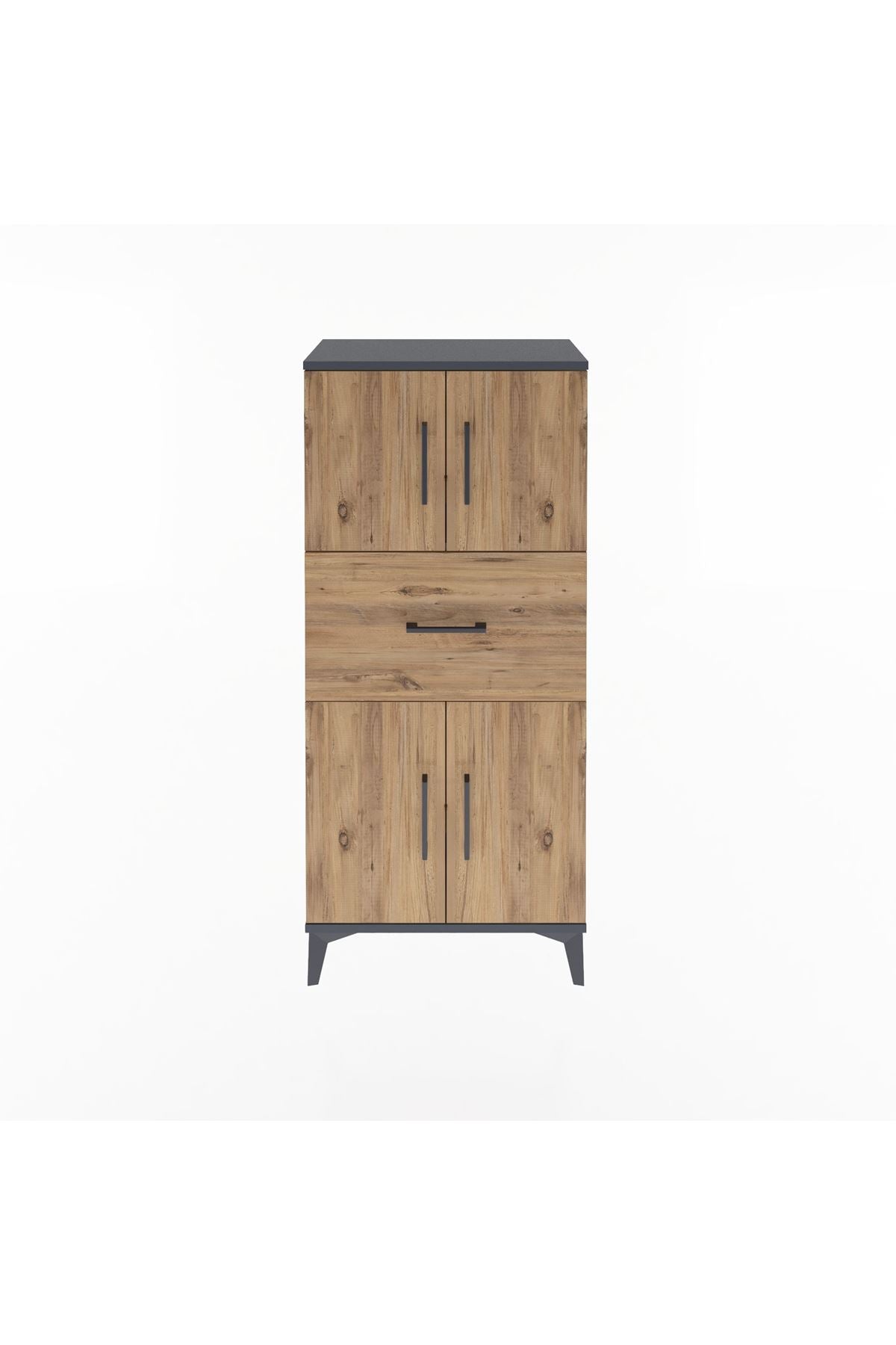 Arges Dolap Tek Raflı Tek Çekmeceli 4 Kapaklı 60x30x134 Antrasit-Çam