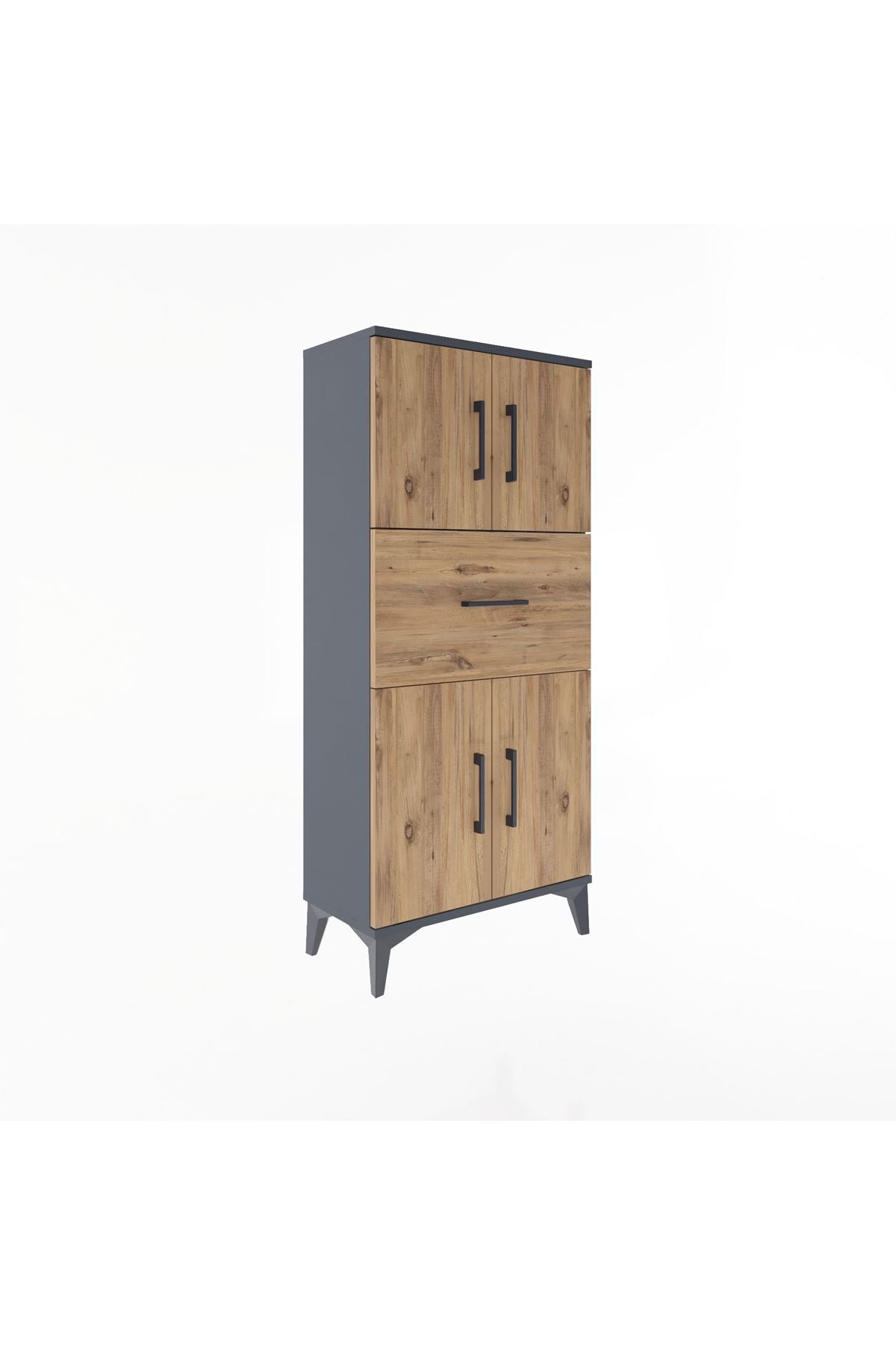 Arges Dolap Tek Raflı Tek Çekmeceli 4 Kapaklı 60x30x134 Antrasit-Çam