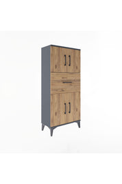 Arges Dolap Tek Raflı Tek Çekmeceli 4 Kapaklı 60x30x134 Antrasit-Çam