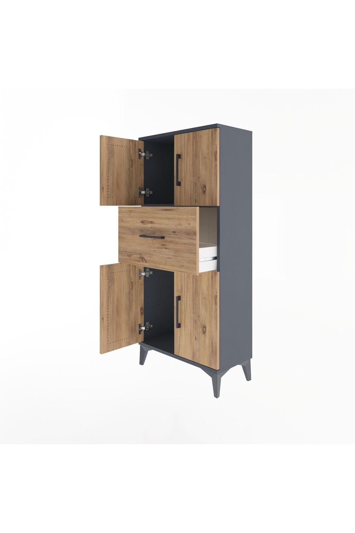Arges Dolap Tek Raflı Tek Çekmeceli 4 Kapaklı 60x30x134 Antrasit-Çam