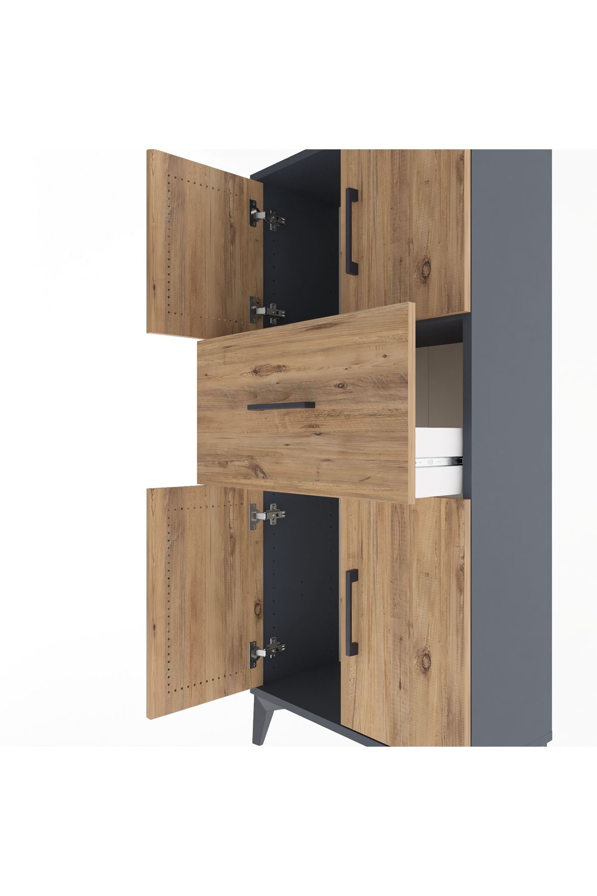 Arges Dolap Tek Raflı Tek Çekmeceli 4 Kapaklı 60x30x134 Antrasit-Çam