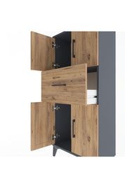 Arges Dolap Tek Raflı Tek Çekmeceli 4 Kapaklı 60x30x134 Antrasit-Çam