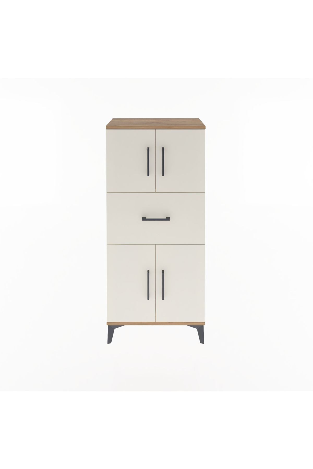 Arges Dolap Tek Raflı Tek Çekmeceli 4 Kapaklı 60x30x134 Çam-Aytaşı