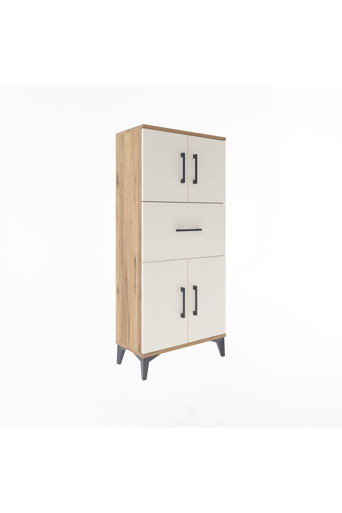 Arges Dolap Tek Raflı Tek Çekmeceli 4 Kapaklı 60x30x134 Çam-Aytaşı