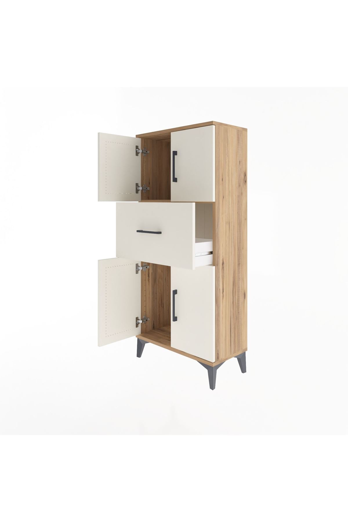 Arges Dolap Tek Raflı Tek Çekmeceli 4 Kapaklı 60x30x134 Çam-Aytaşı