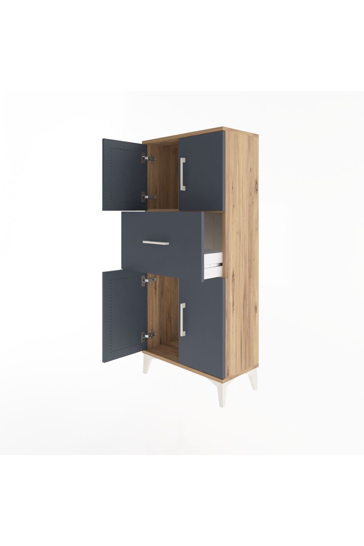 Arges Dolap Tek Raflı Tek Çekmeceli 4 Kapaklı 60x30x134 Çam-Antrasit