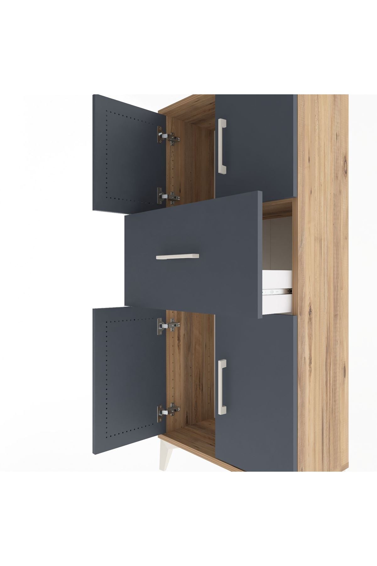 Arges Dolap Tek Raflı Tek Çekmeceli 4 Kapaklı 60x30x134 Çam-Antrasit