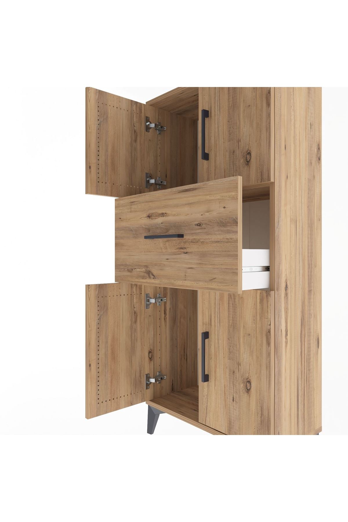 Arges Dolap Tek Raflı Tek Çekmeceli 4 Kapaklı 60x30x134 Çam-Çam