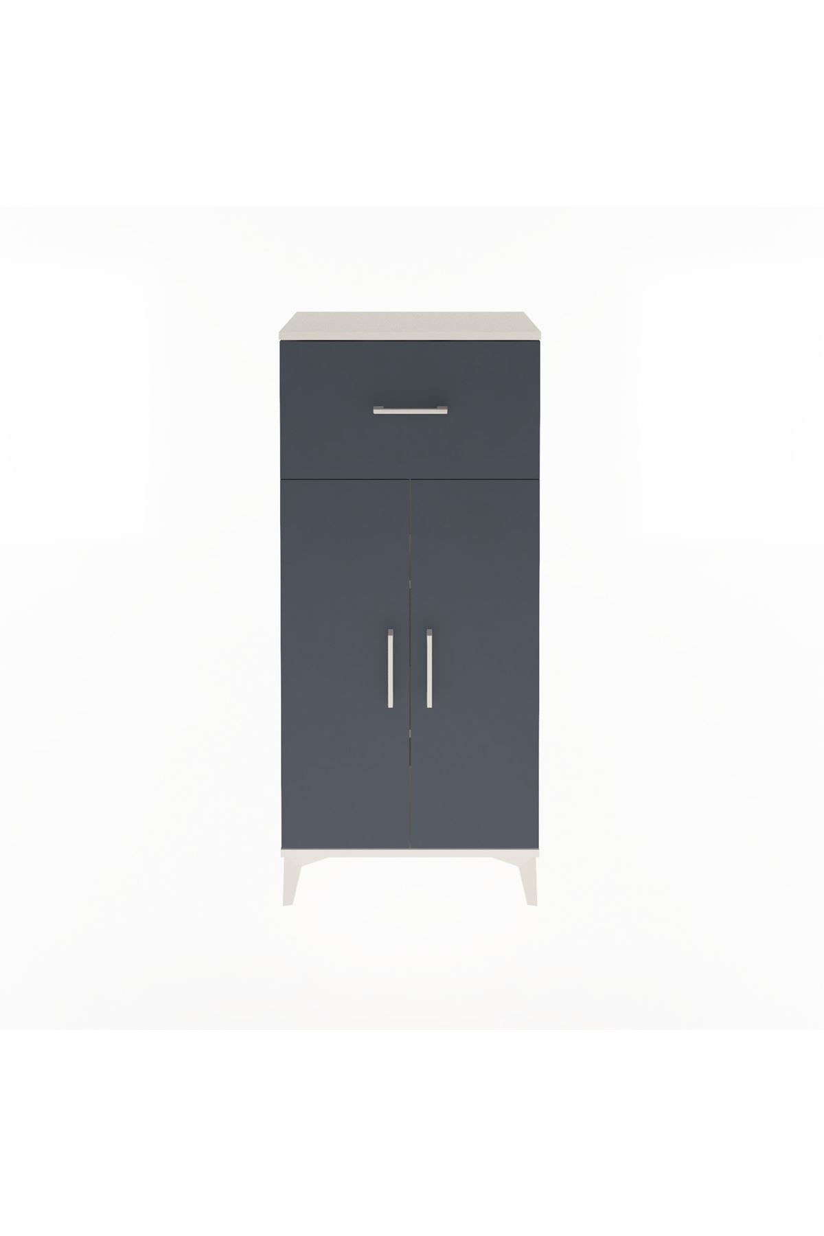 Arges Dolap 2 Raflı Tek Çekmeceli 2 Kapaklı 60x30x134 Aytaşı-Antrasit