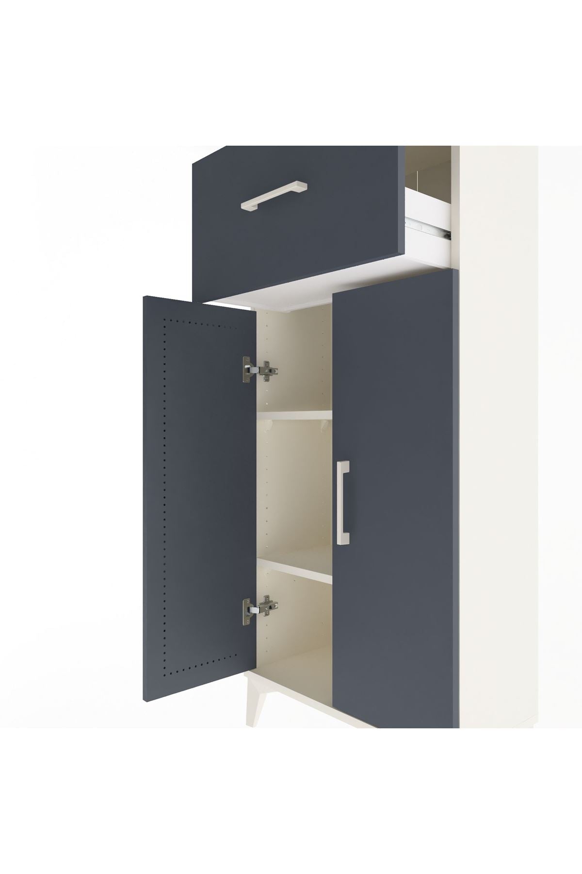 Arges Dolap 2 Raflı Tek Çekmeceli 2 Kapaklı 60x30x134 Aytaşı-Antrasit