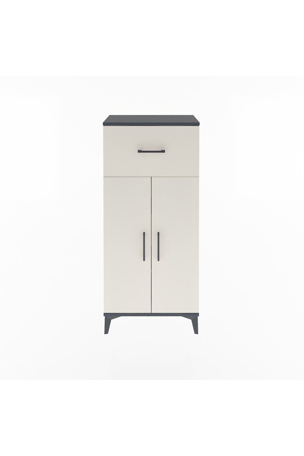 Arges Dolap 2 Raflı Tek Çekmeceli 2 Kapaklı 60x30x134 Antrasit-Aytaşı