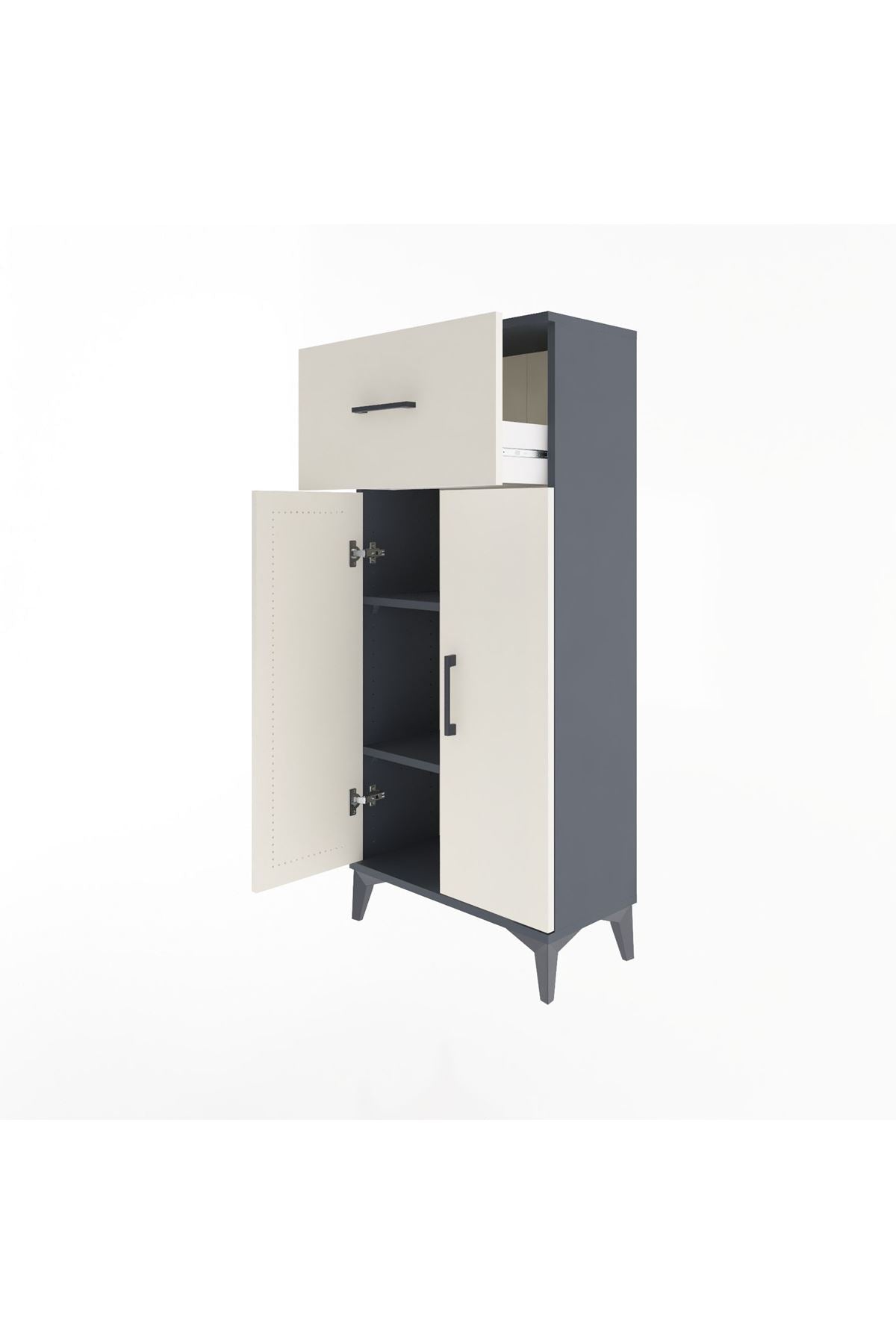 Arges Dolap 2 Raflı Tek Çekmeceli 2 Kapaklı 60x30x134 Antrasit-Aytaşı