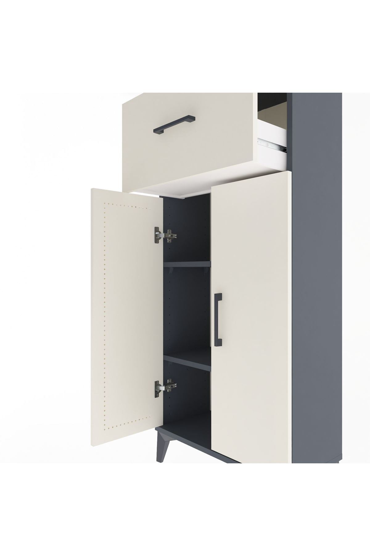 Arges Dolap 2 Raflı Tek Çekmeceli 2 Kapaklı 60x30x134 Antrasit-Aytaşı
