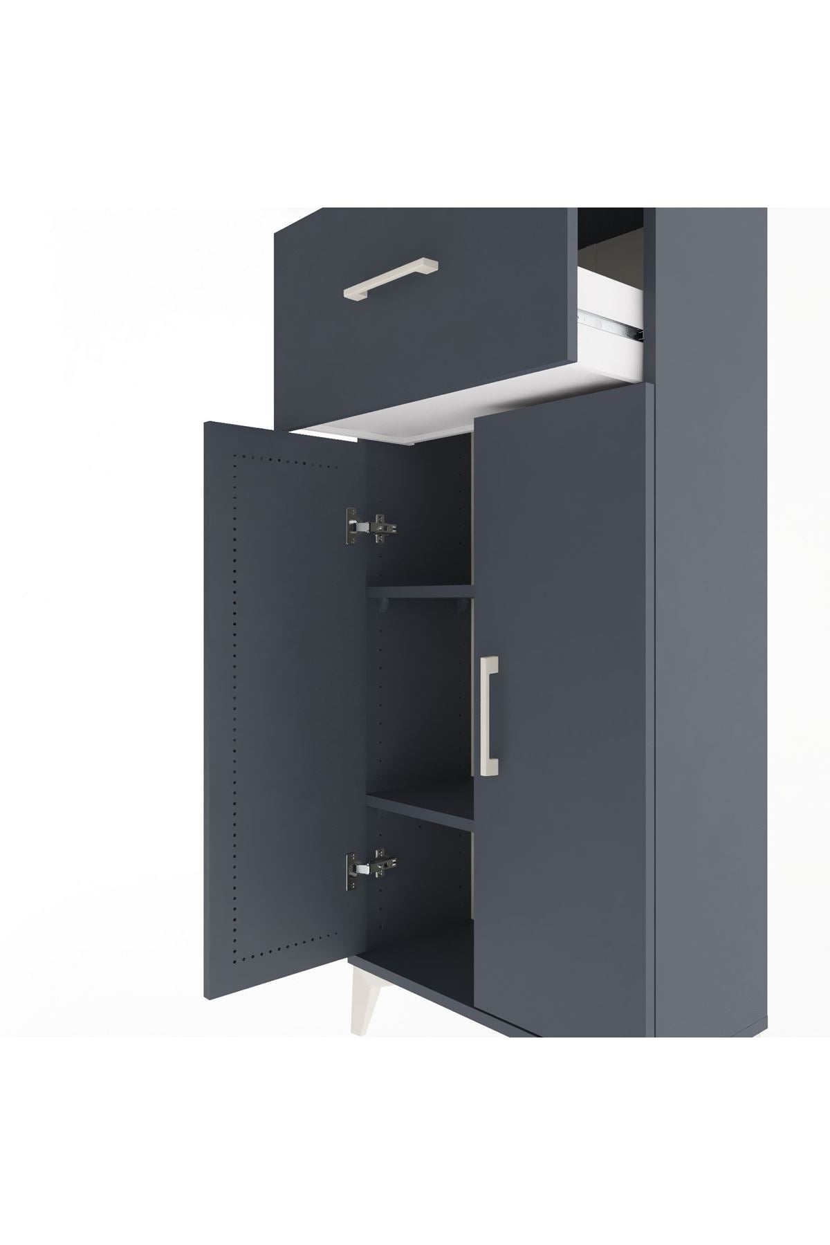 Arges Dolap 2 Raflı Tek Çekmeceli 2 Kapaklı 60x30x134 Antrasit-Antrasit