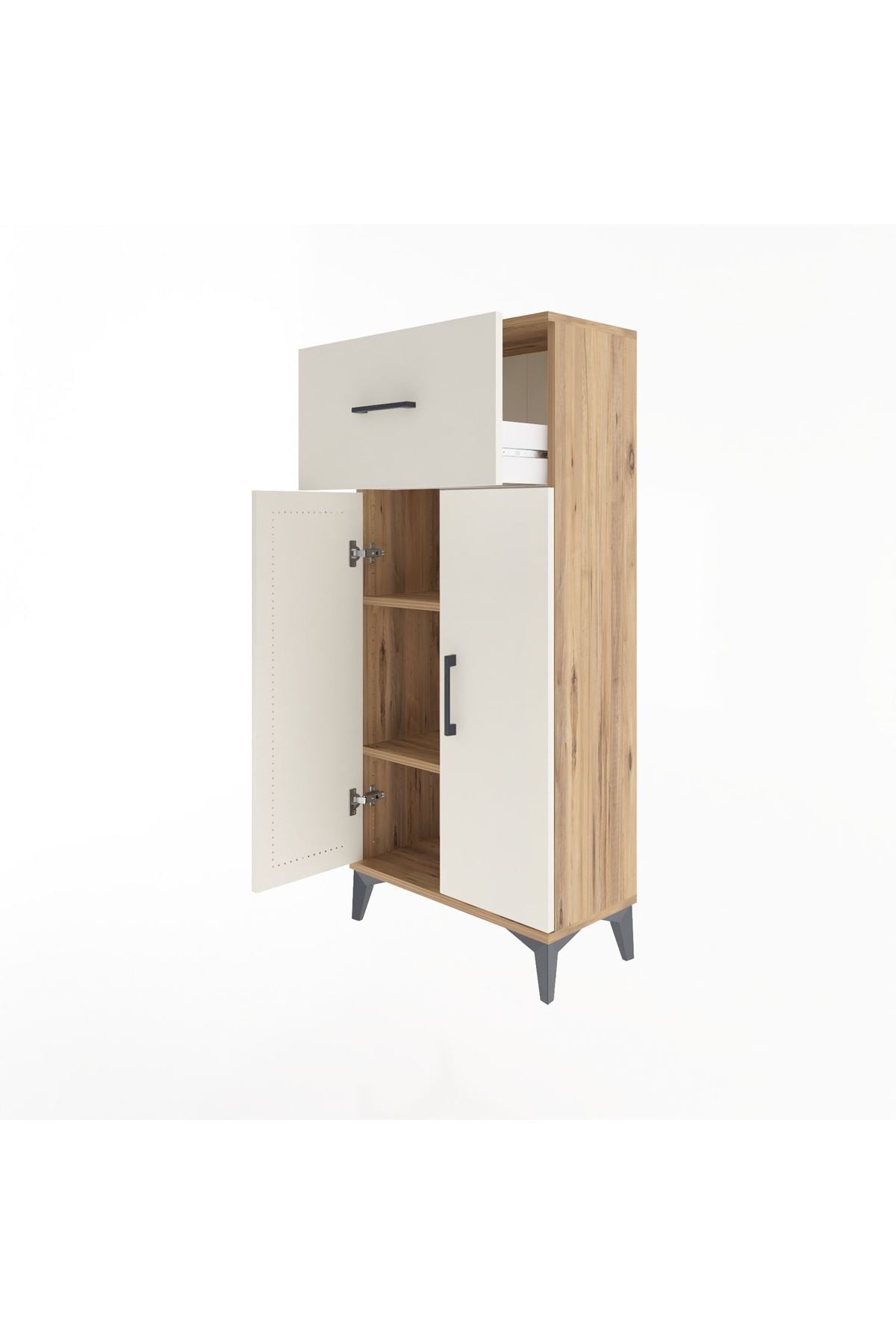 Arges Dolap 2 Raflı Tek Çekmeceli 2 Kapaklı 60x30x134 Çam-Aytaşı