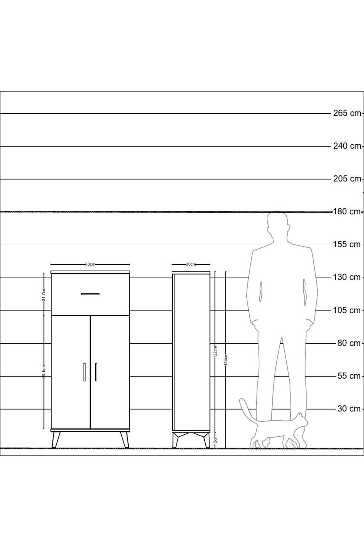 Arges Dolap 2 Raflı Tek Çekmeceli 2 Kapaklı 60x30x134 Çam-Aytaşı