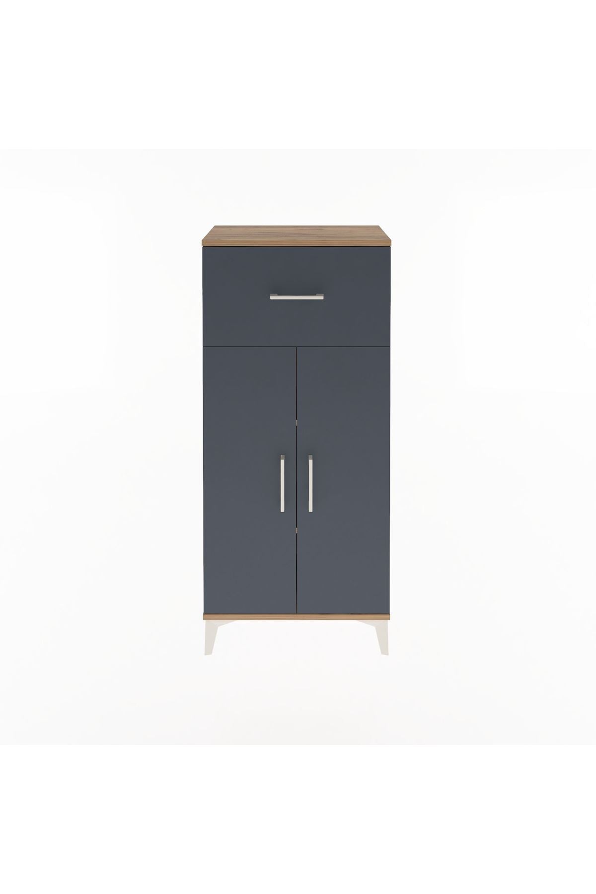 Arges Dolap 2 Raflı Tek Çekmeceli 2 Kapaklı 60x30x134 Çam-Antrasit