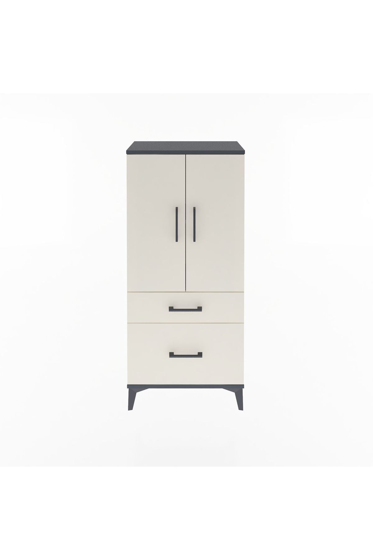 Arges Dolap 2 Raflı 2 Çekmeceli 2 Kapaklı 60x30x134 Antrasit-Aytaşı