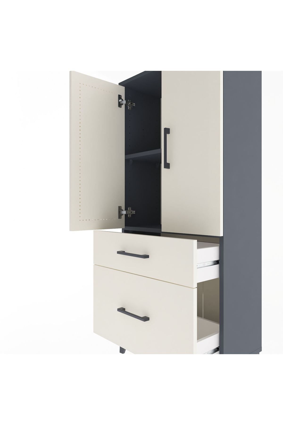 Arges Dolap 2 Raflı 2 Çekmeceli 2 Kapaklı 60x30x134 Antrasit-Aytaşı