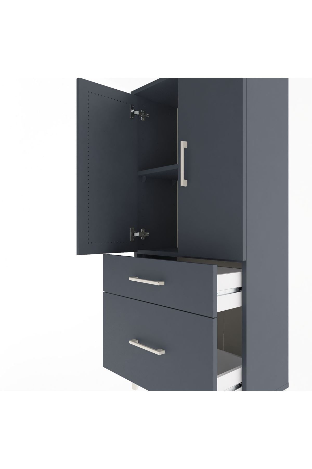 Arges Dolap 2 Raflı 2 Çekmeceli 2 Kapaklı 60x30x134 Antrasit-Antrasit