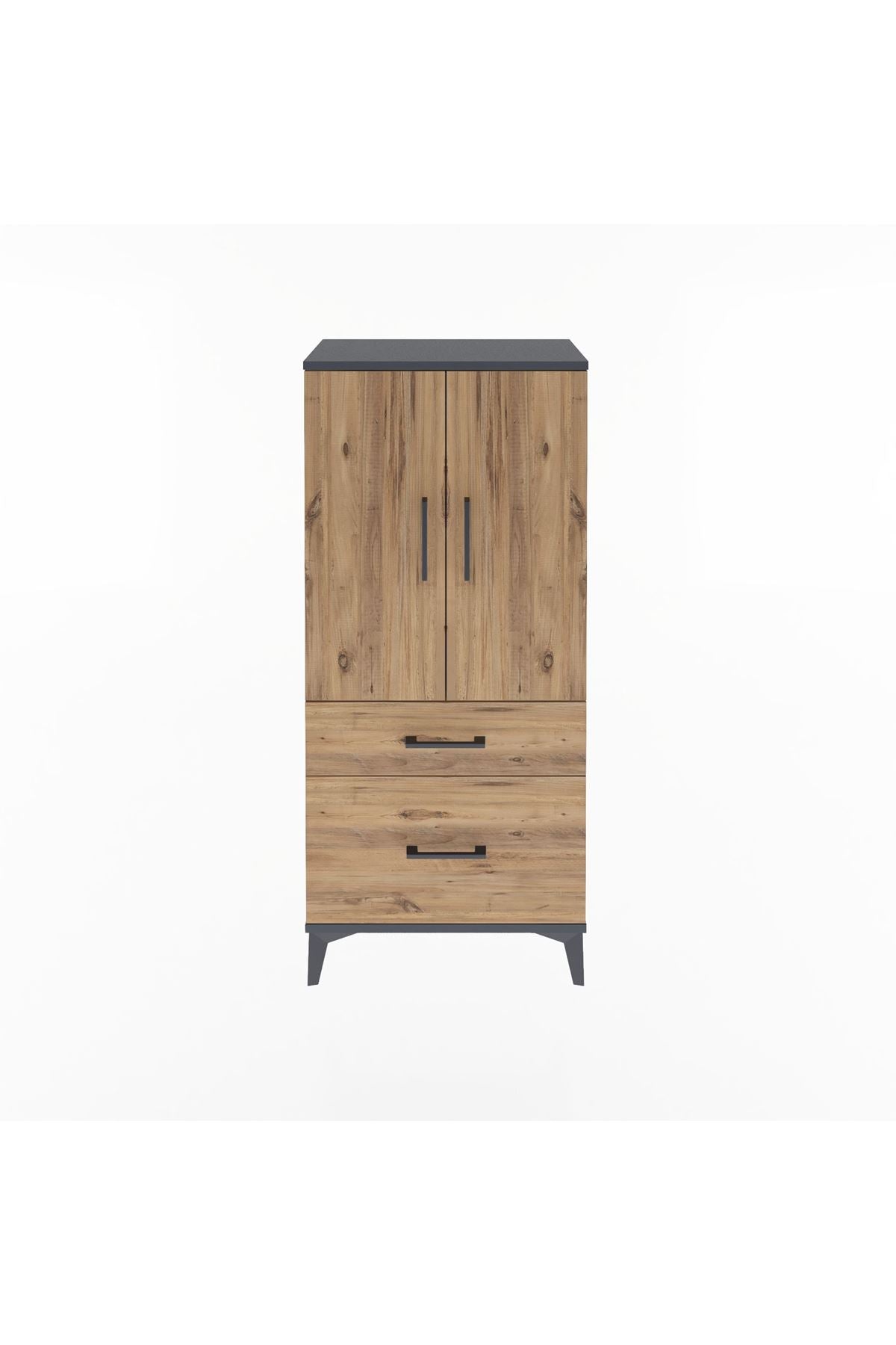 Arges Dolap 2 Raflı 2 Çekmeceli 2 Kapaklı 60x30x134 Antrasit-Çam