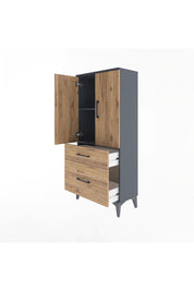 Arges Dolap 2 Raflı 2 Çekmeceli 2 Kapaklı 60x30x134 Antrasit-Çam