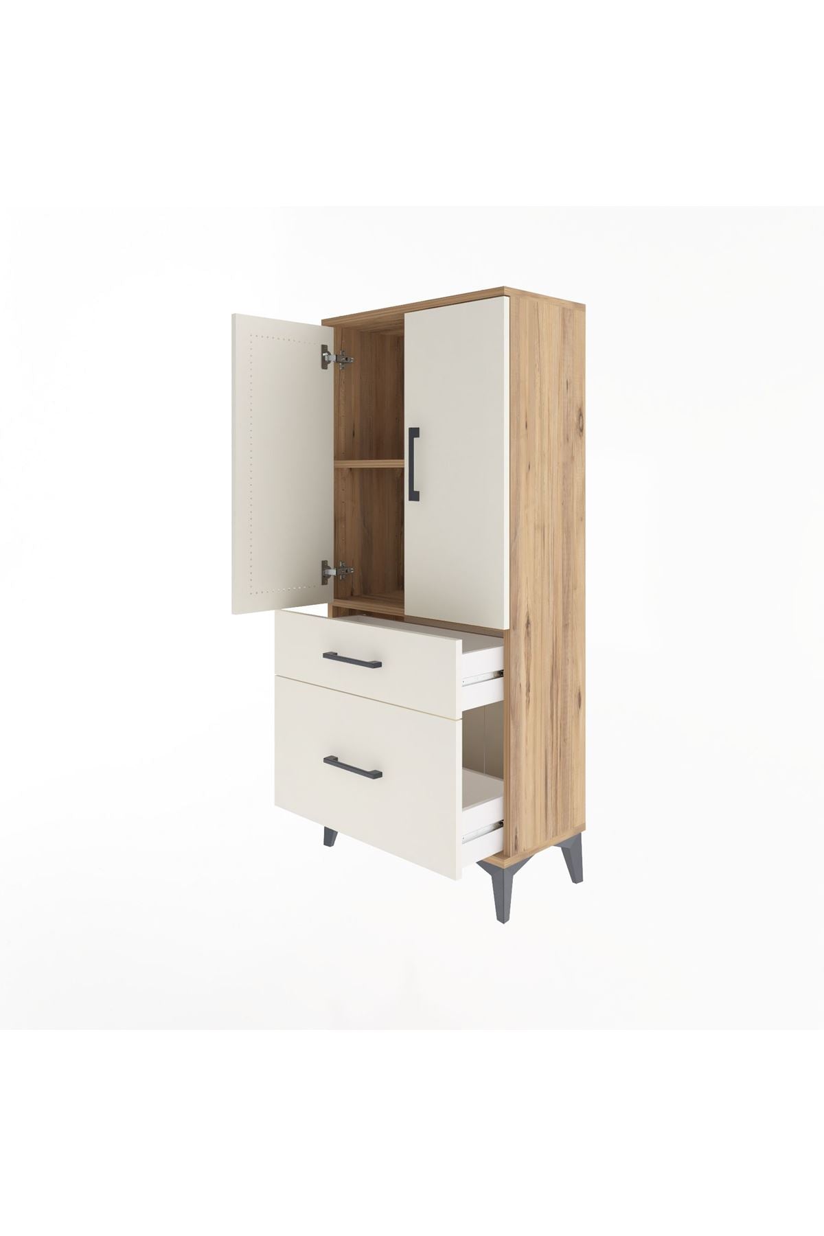Arges Dolap 2 Raflı 2 Çekmeceli 2 Kapaklı 60x30x134 Çam-Aytaşı