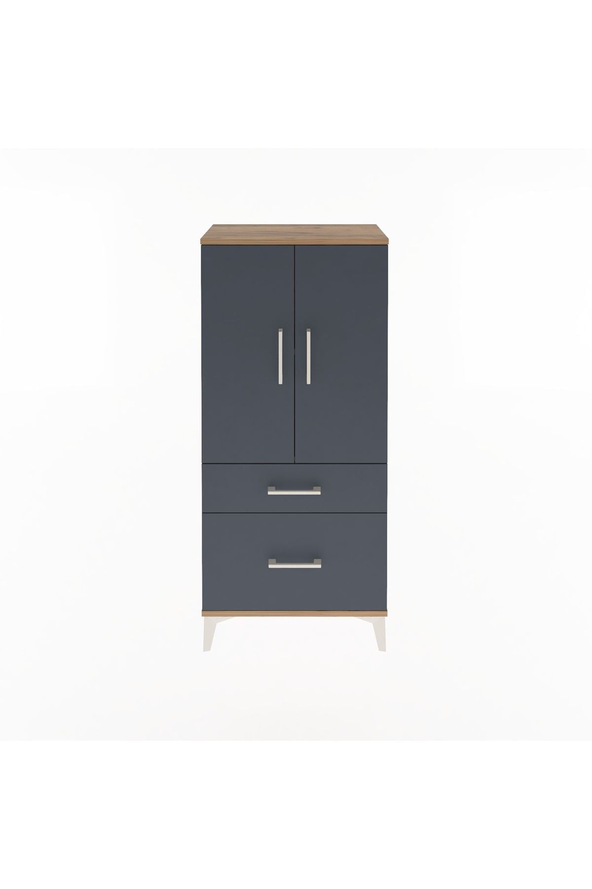 Arges Dolap 2 Raflı 2 Çekmeceli 2 Kapaklı 60x30x134 Çam-Antrasit