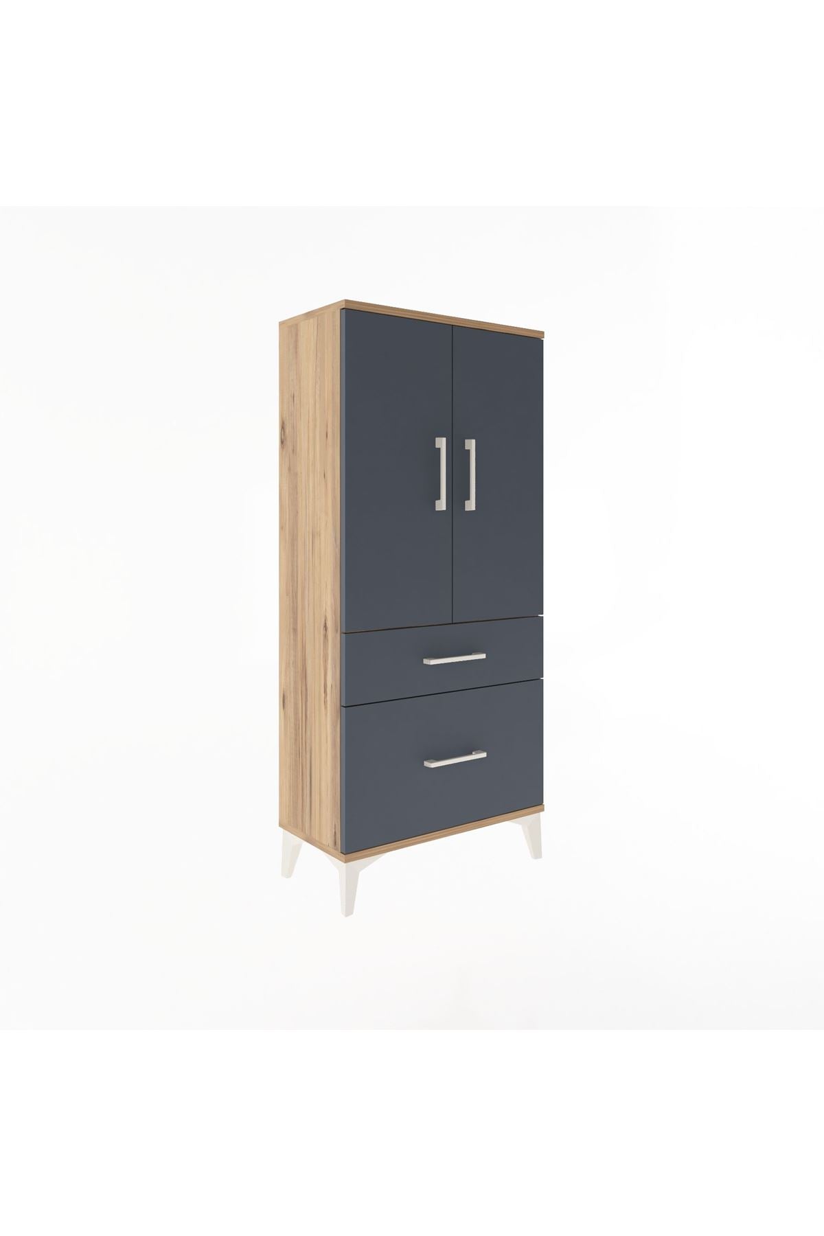 Arges Dolap 2 Raflı 2 Çekmeceli 2 Kapaklı 60x30x134 Çam-Antrasit