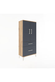Arges Dolap 2 Raflı 2 Çekmeceli 2 Kapaklı 60x30x134 Çam-Antrasit
