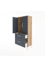 Arges Dolap 2 Raflı 2 Çekmeceli 2 Kapaklı 60x30x134 Çam-Antrasit