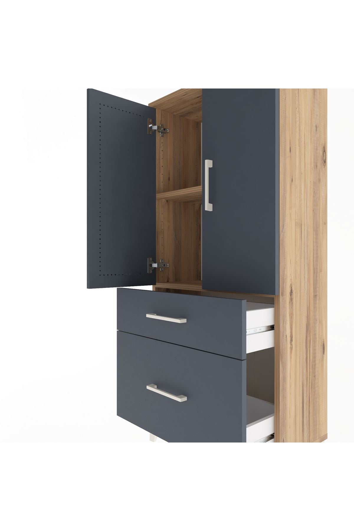 Arges Dolap 2 Raflı 2 Çekmeceli 2 Kapaklı 60x30x134 Çam-Antrasit