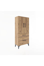 Arges Dolap 2 Raflı 2 Çekmeceli 2 Kapaklı 60x30x134 Çam-Çam