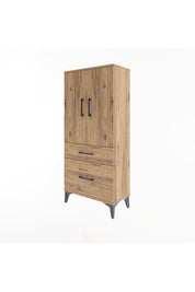 Arges Dolap 2 Raflı 2 Çekmeceli 2 Kapaklı 60x30x134 Çam-Çam