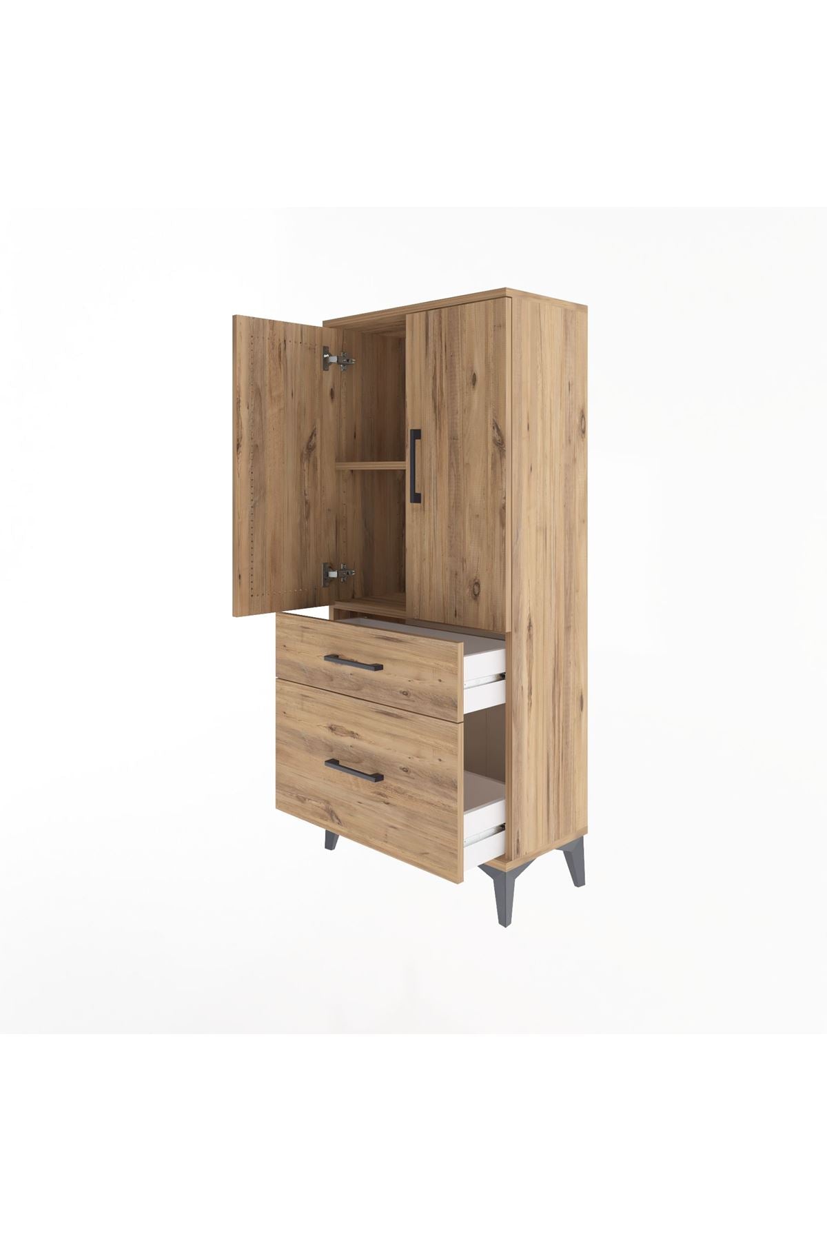 Arges Dolap 2 Raflı 2 Çekmeceli 2 Kapaklı 60x30x134 Çam-Çam