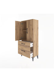Arges Dolap 2 Raflı 2 Çekmeceli 2 Kapaklı 60x30x134 Çam-Çam