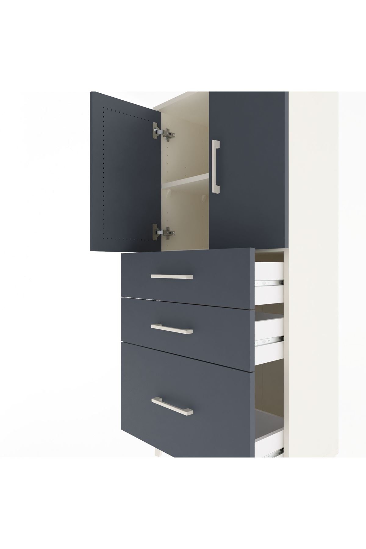 Arges Dolap 2 Raflı 3 Çekmeceli 2 Kapaklı 60x30x134 Aytaşı-Antrasit