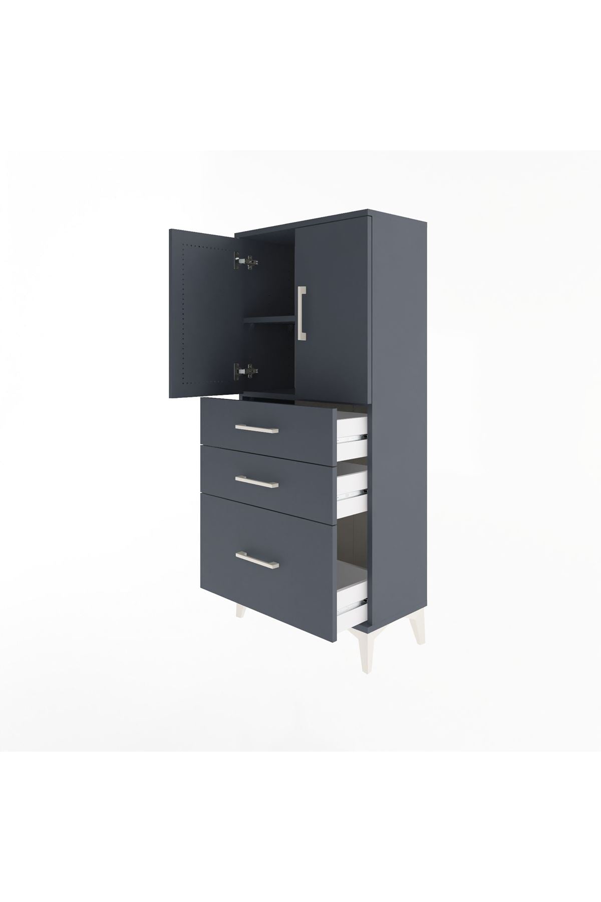 Arges Dolap 2 Raflı 3 Çekmeceli 2 Kapaklı 60x30x134 Antrasit-Antrasit