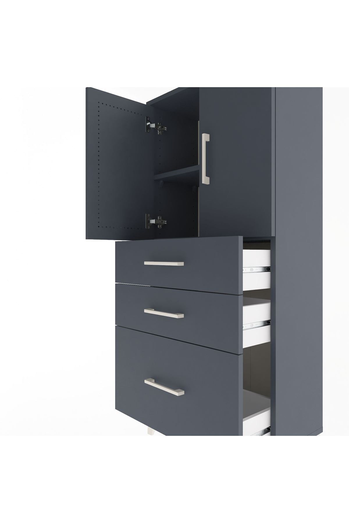 Arges Dolap 2 Raflı 3 Çekmeceli 2 Kapaklı 60x30x134 Antrasit-Antrasit