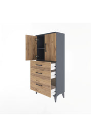 Arges Dolap 2 Raflı 3 Çekmeceli 2 Kapaklı 60x30x134 Antrasit-Çam