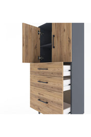 Arges Dolap 2 Raflı 3 Çekmeceli 2 Kapaklı 60x30x134 Antrasit-Çam