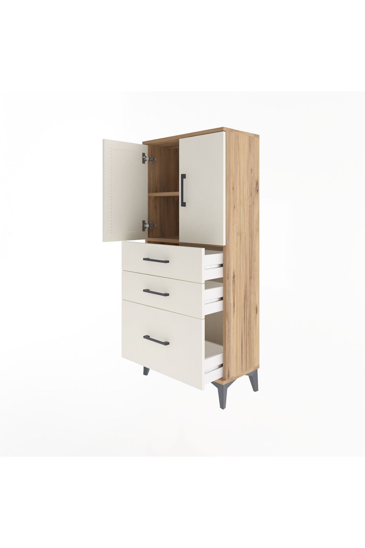 Arges Dolap 2 Raflı 3 Çekmeceli 2 Kapaklı 60x30x134 Çam-Aytaşı