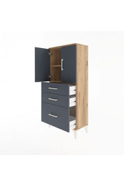 Arges Dolap 2 Raflı 3 Çekmeceli 2 Kapaklı 60x30x134 Çam-Antrasit