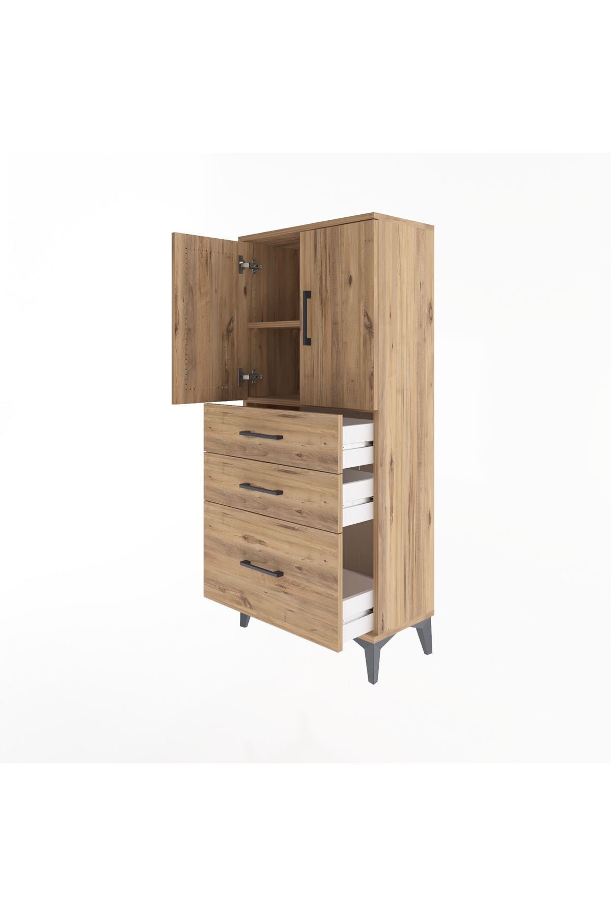 Arges Dolap 2 Raflı 3 Çekmeceli 2 Kapaklı 60x30x134 Çam-Çam