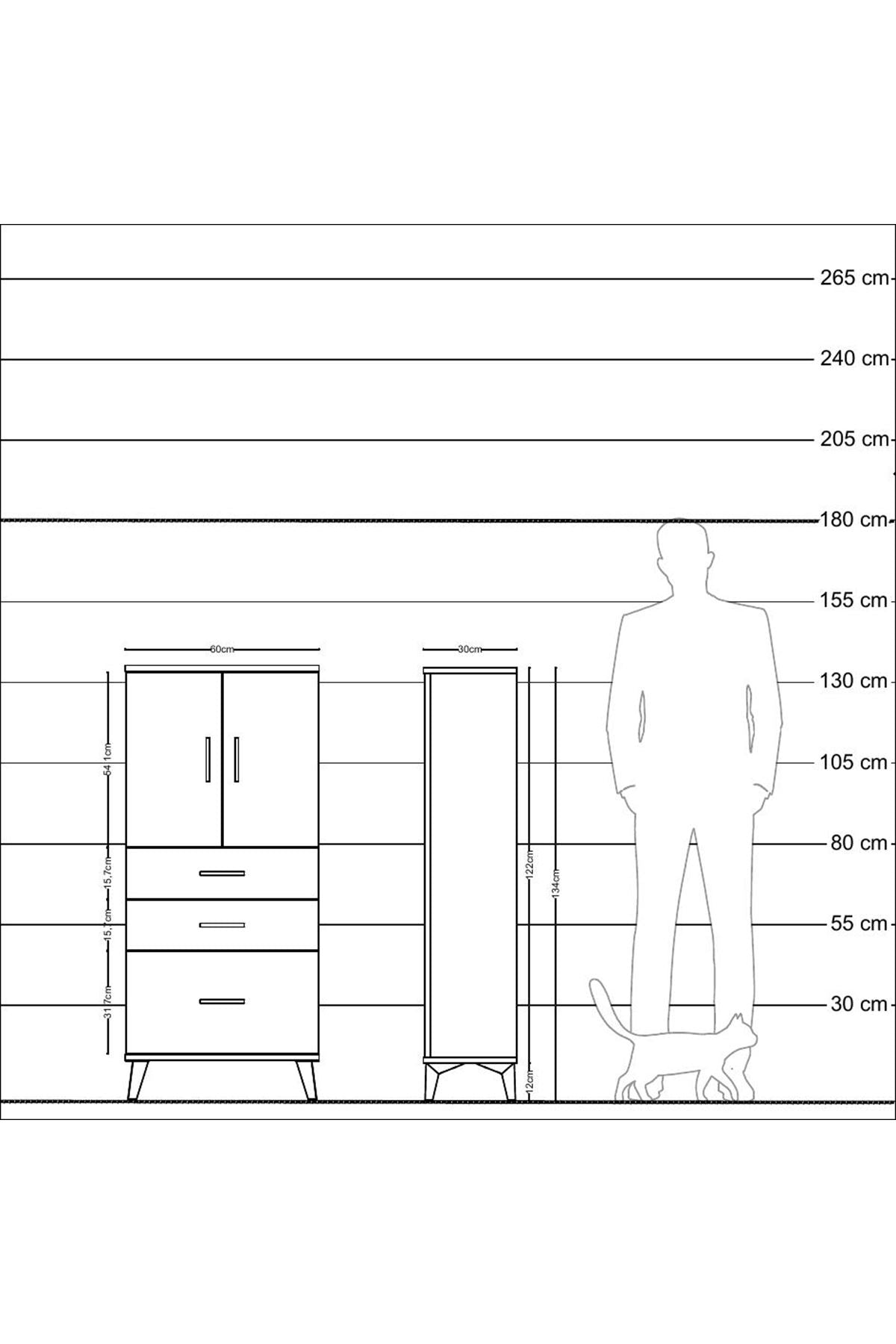 Arges Dolap 2 Raflı 3 Çekmeceli 2 Kapaklı 60x30x134 Çam-Çam