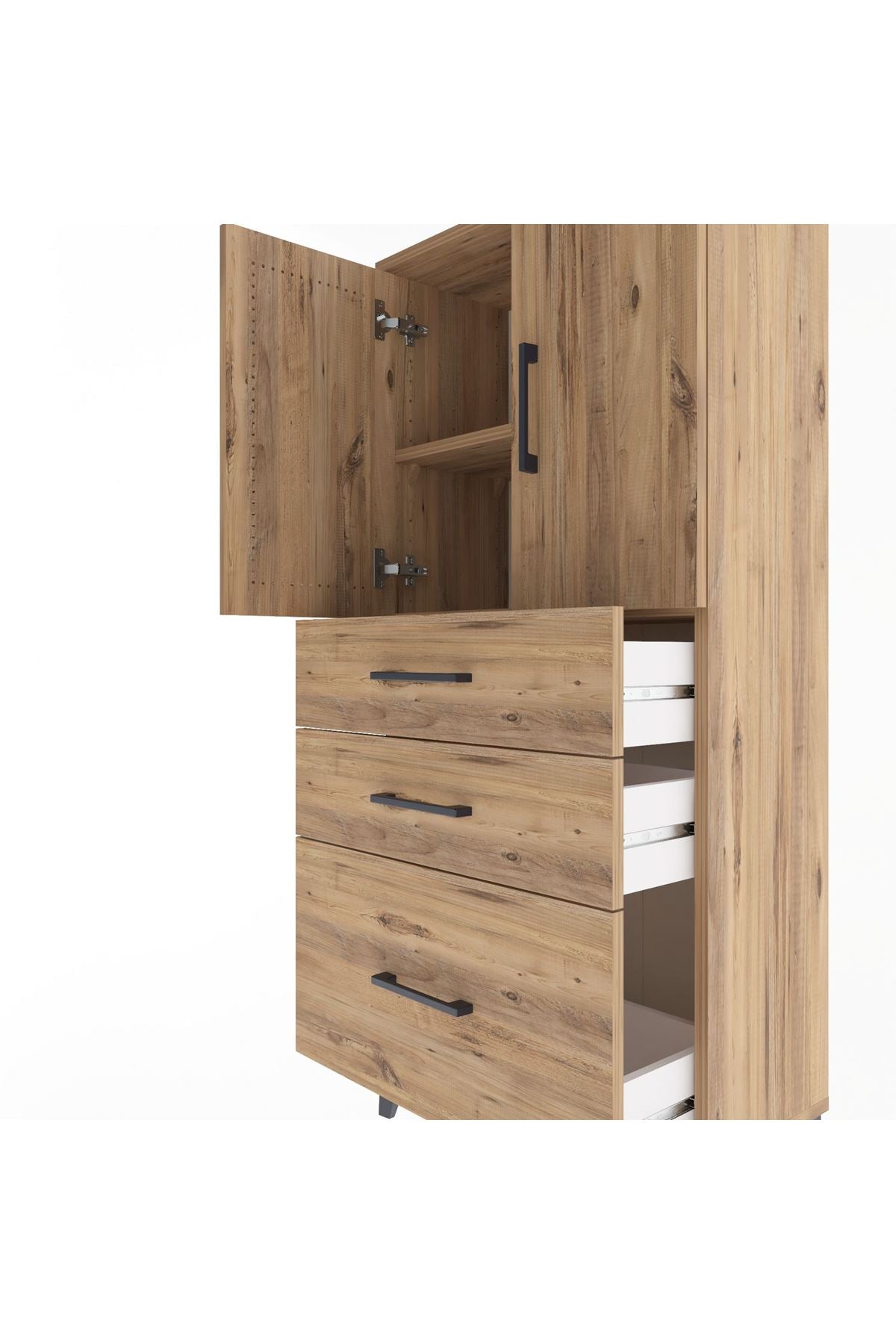 Arges Dolap 2 Raflı 3 Çekmeceli 2 Kapaklı 60x30x134 Çam-Çam