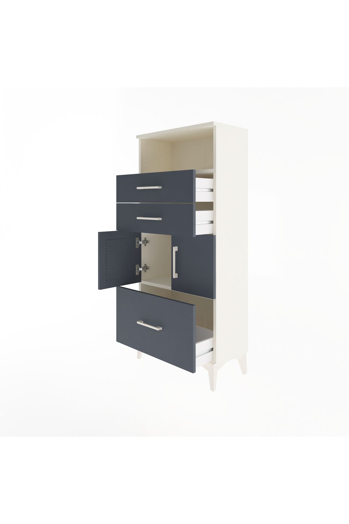 Arges Dolap 2 Raflı 3 Çekmeceli 2 Kapaklı 60x30x134 Aytaşı-Antrasit