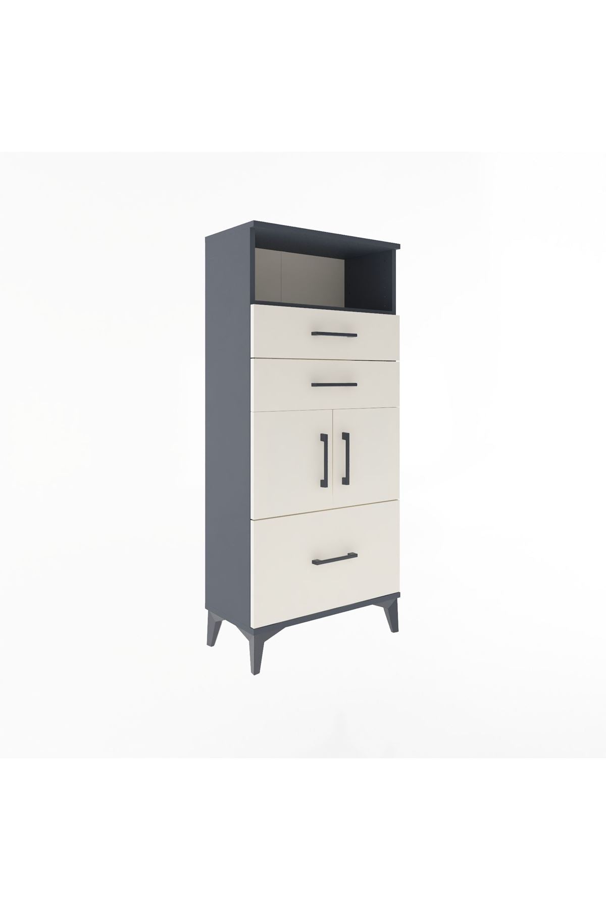Arges Dolap 2 Raflı 3 Çekmeceli 2 Kapaklı 60x30x134 Antrasit-Aytaşı