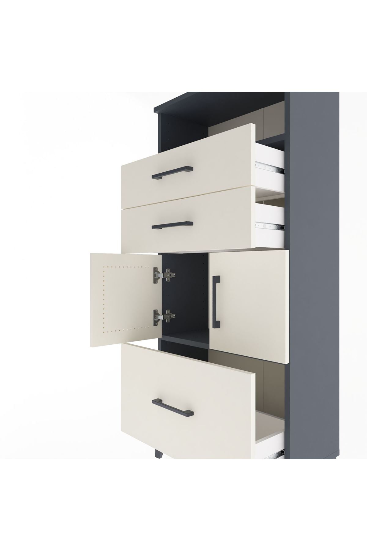 Arges Dolap 2 Raflı 3 Çekmeceli 2 Kapaklı 60x30x134 Antrasit-Aytaşı